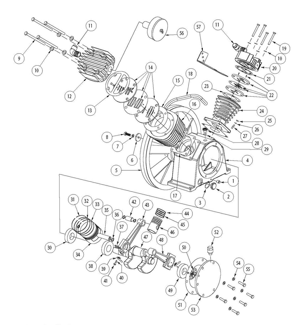 Pump Assembly Parts Diagram and Parts List for HS538000  Campbell Hausfeld Compressor